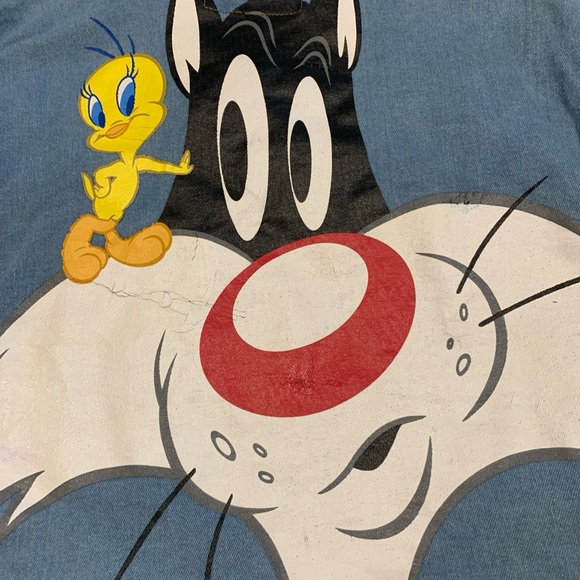 Looney Tunes Adult's Members Only Jean Jacket Sylvester tweety bird cropped 2X - Picture 15 of 16